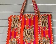 il-340x270-7477739070-a7pg.jpg Handmade Quilted Tiger Print Tote Bag ? Pink & Orange Cotton Shoulder Bag, Jungle Animal Tote, Kantha Quilted Shopping Bag, Eco-Friendly Gift for Women