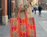 il-340x270-7602060004-jkza.jpg Handmade Quilted Tiger Print Tote Bag ? Pink & Orange Cotton Shoulder Bag, Jungle Animal Tote, Kantha Quilted Shopping Bag, Eco-Friendly Gift for Women
