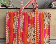 il-340x270-7622729681-royh.jpg Handmade Quilted Tiger Print Tote Bag ? Pink & Orange Cotton Shoulder Bag, Jungle Animal Tote, Kantha Quilted Shopping Bag, Eco-Friendly Gift for Women