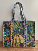 il-794x-N-7563567321-16lv.jpg Handcrafted Quilted Cotton Tote Bag | Blue Floral Block Print Shoulder Handbag | Large Canvas Shopping & Travel Tote
