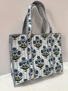 printed-cotton-ladies-hand-bag-1000x1000-1.webp Handmade Blue Floral Quilted Tote Bag ? Block Print Cotton Shoulder Bag, Kantha Tote, Reusable Shopping Bag, Boho Travel Tote Gift for Women